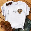 Leopard Love Heart Print Women Fashion T Shirt Black Female Short Sleeve Graphic Tops Women Sleeved Harajuk Streetwear Casual