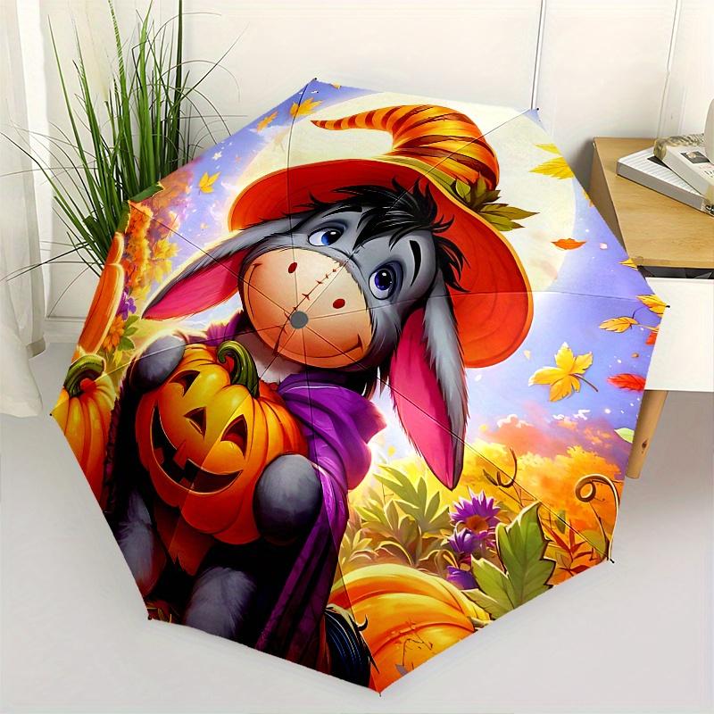 

Halloween, Eeyore Automatic Opening and Closing Umbrella, Compact Travel Umbrella, Lightweight and Portable, Suitable for Beach Commuting Bu