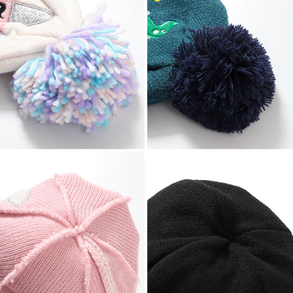 Kids Winter Knitted Hat Gloves Set Cartoon Dinosaur Knit Warm Beanie with Pompom Gifts for Boys Girls