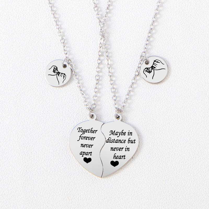 2 Pcs/Set Stainless Steel Pinky Promise Charm Heart Matching Necklaces For Couples Sisters Friends Gifts