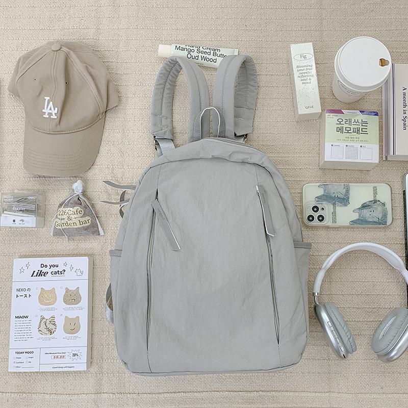 New fashion Korean version of nylon backpack trendy cool ins Harajuku literary style versatile leisure student backpack серый