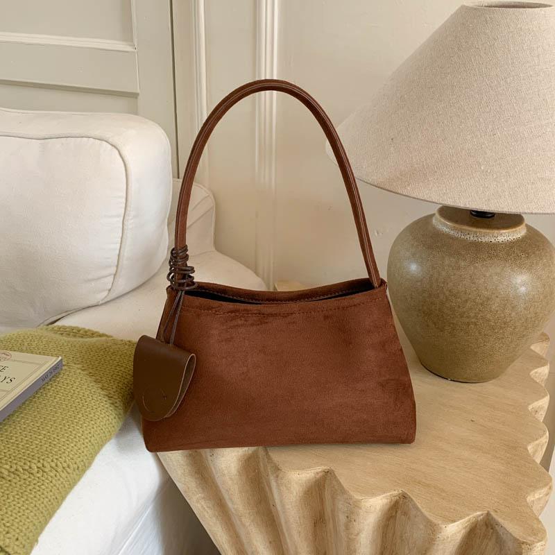 Fashiable Solid Faux Suede Sewing Thread Sweet Shoulder Bags 2026 High Quality Sense of Luxury Retro Youth Handbags for Women