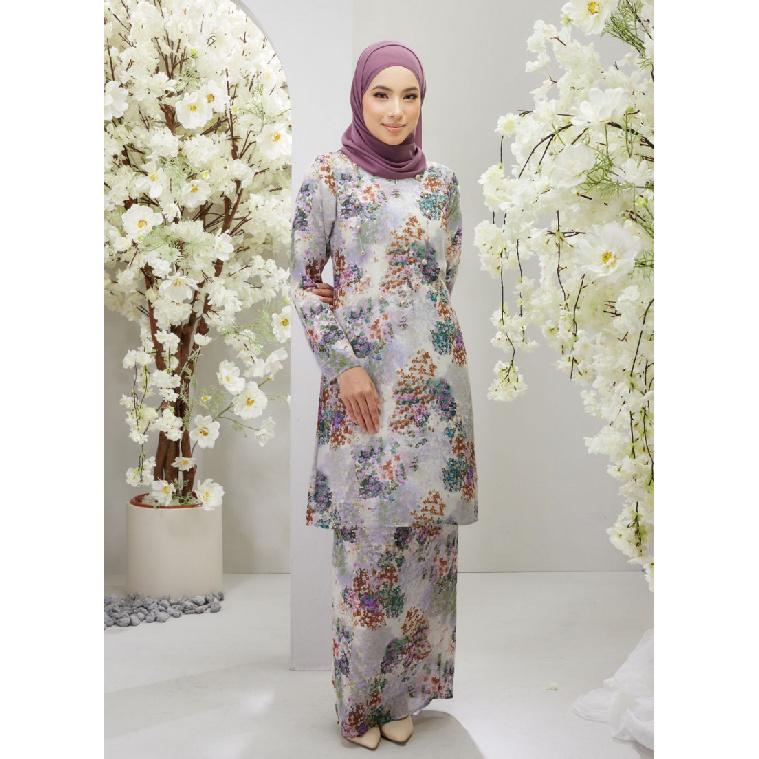 

(Не включая платок) 2025 новый дизайн набивной узор высококачественная ткань Курунг Паханг женский мусульманский костюм удобный дышащий элегантный милый 4XL серый