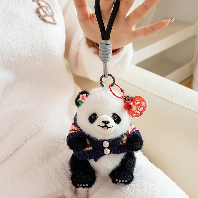 Sweater Wear Panda Plush Toy Cartoon Stuffed Animal Keychain Bag Decoration
