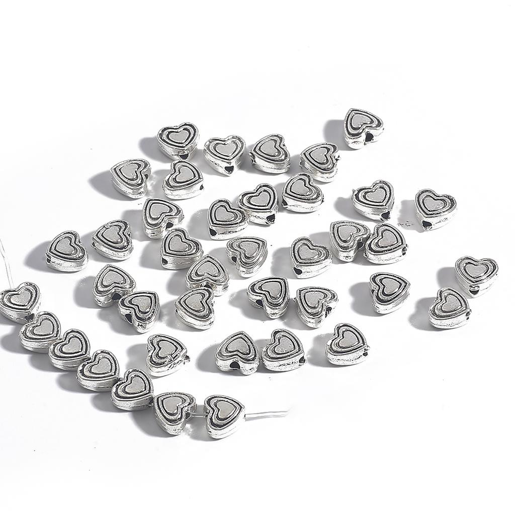 20-50Pcs Love Heart Spacer Beads Antique Metal Gold Cone Pattern Spacer Beads Tibetan Silver Color Beads For Jewelry Making