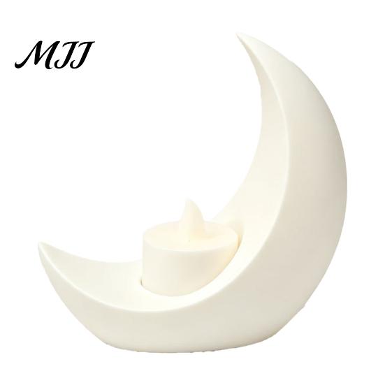 Eid Mubarak Table Decor Crescent Moon LED Candle, Decorative Electronic Candle for Al-Fitr Home Ramadan Decorations Decor, Battery Operated Flameless