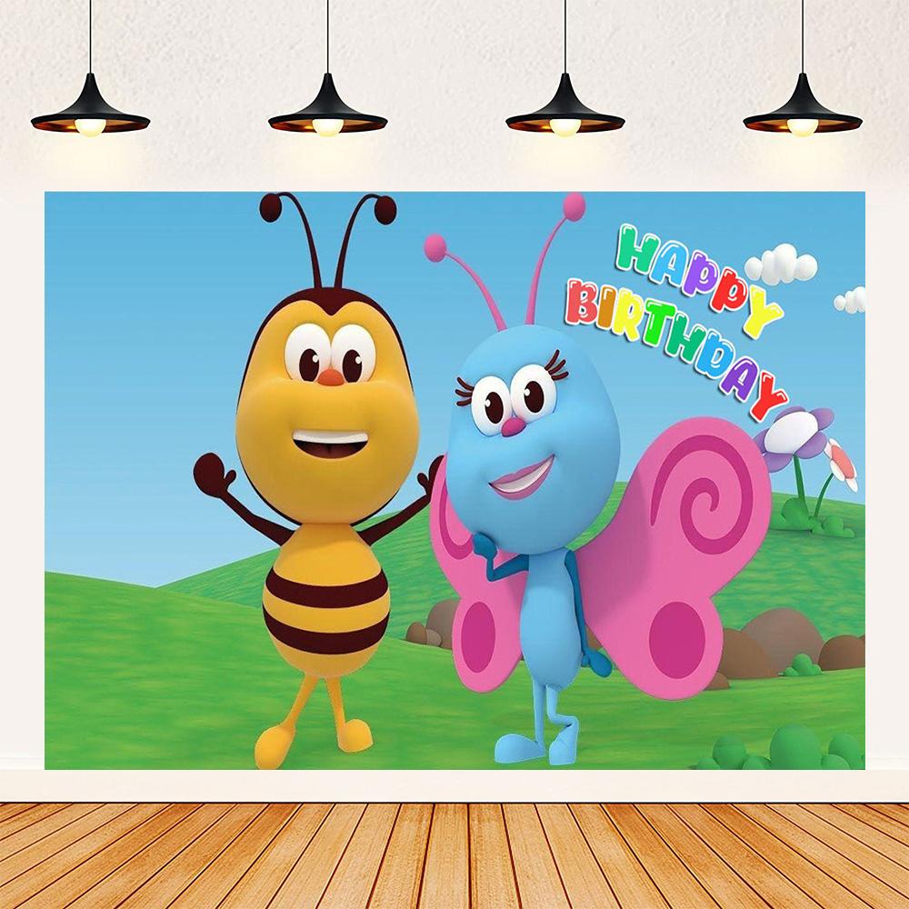 Cartoon Photo Backgrounds Bichi Kids 1st Birthday Party Baby Shower Decoration Rainbow Ant Doll Friends Photo Background