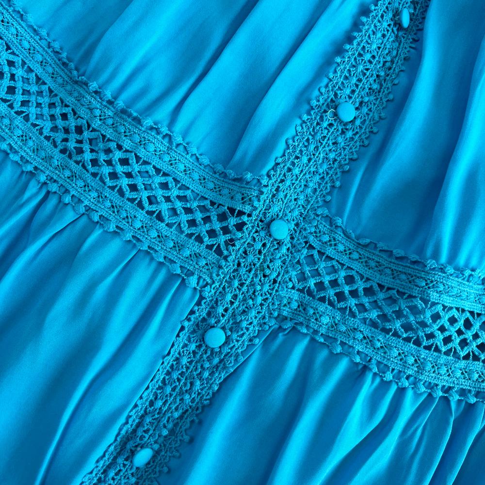 Neue Sommer Frauen V-ausschnitt Puff Kurzarm Dünne Lange Kleid Hohe Qualität Spitze Patchwork Big Hem Vintage Stickerei Kleid