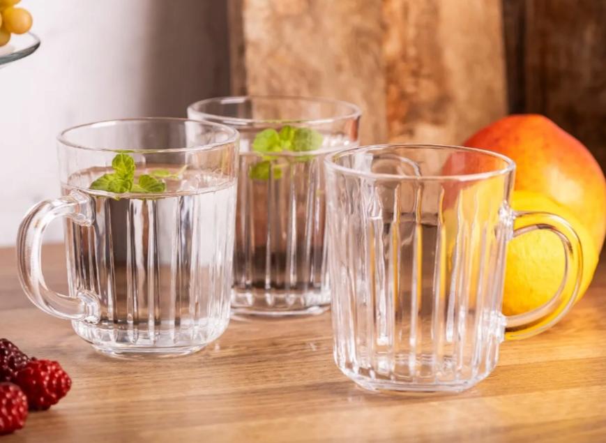 Ribbed Glass Cup Venus with Handle for Coffee and Tea