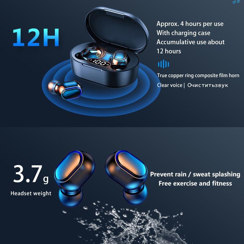Digital Display Mini TWS Wireless Bluetooth Earbuds In-Ear Unisex Macaron Earphones Sports Waterproof
