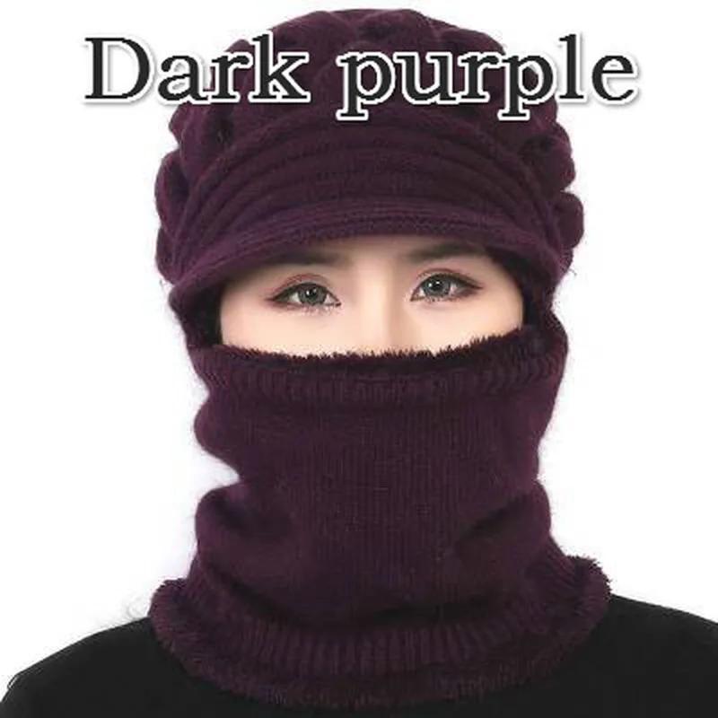 Thicken Warm and Windproof Riding Hat Knitted Scarf Ladies Winter Woolen Hat Plus Fleece Warm Knitted Hat Scarf Set