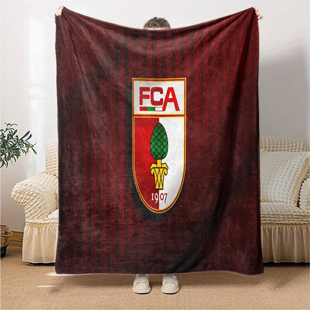 Augs-burg Football Crest Flannel Blanket, Soft Polyester, Modern Design, All-Season for Camping, Travel, Gifts for holidays or birthdays