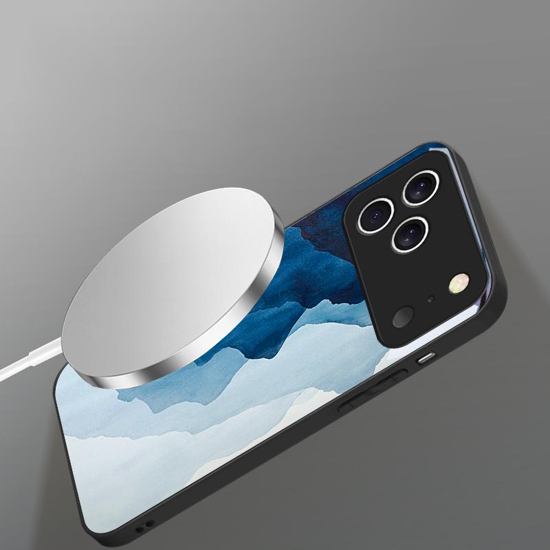 Ink landscape painting Suitable For iPhone 16E 17 Pro Max 15 Pro 14 13 Plus 12 mini 11 16 Air 17Pro magnetism Glass Phone Case