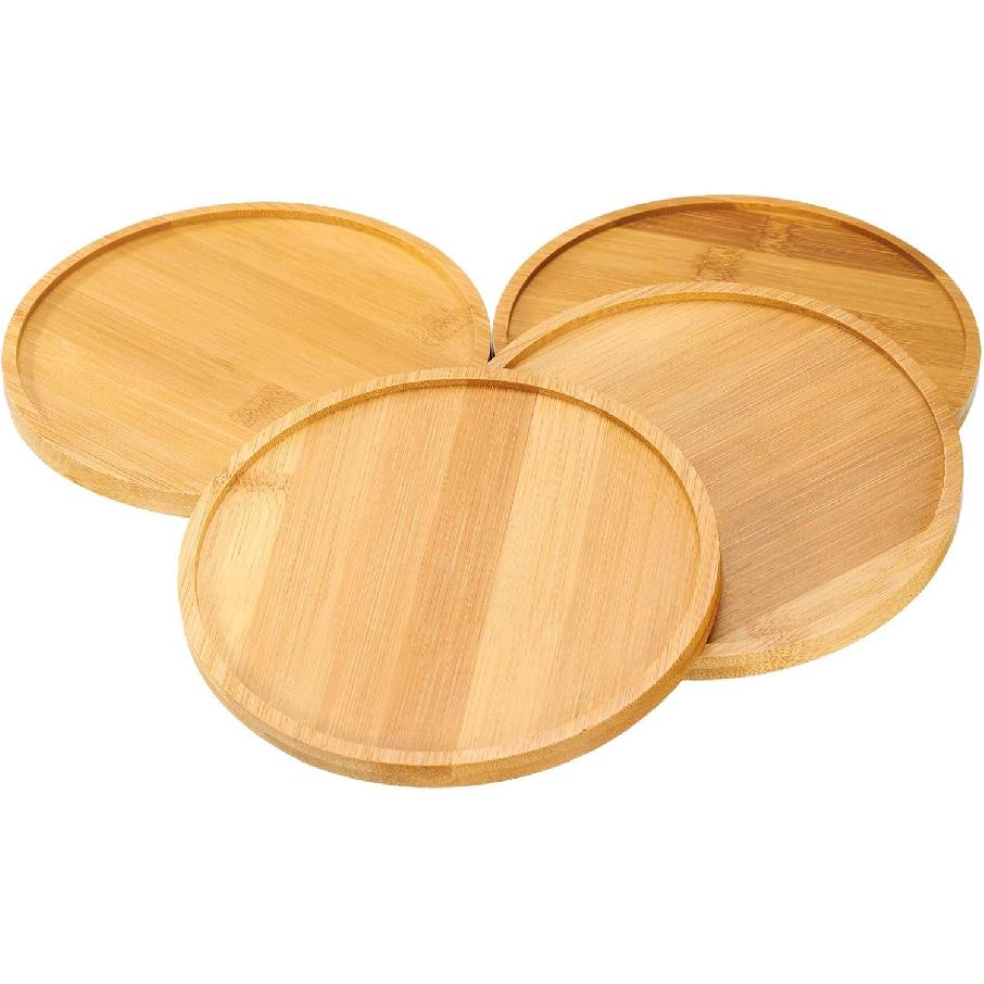 uxcell 4PCS Mosaic Bamboo Coasters, 3.7 Inch Blank Base Trays, Round Drinking Cup Coaster, Wooden Drinks Coasters for Coffee Table Dining Table