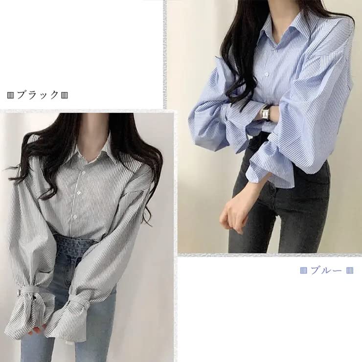 Striped and Knit Vest Ruffled Sweater Korean Style for and [KOREARU] Women's Shirt, Blouse, Set. Blouse. Spring, Summer, Fall, Winter. (Shirt [Blue])