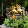 15x15cm Frosch-Dekoration für Zuhause, 2D-Flache Acryl-Froschpaar-Bank-Skulptur Statuen Figuren Ornamente für Veranda, Garten, Bücherregal