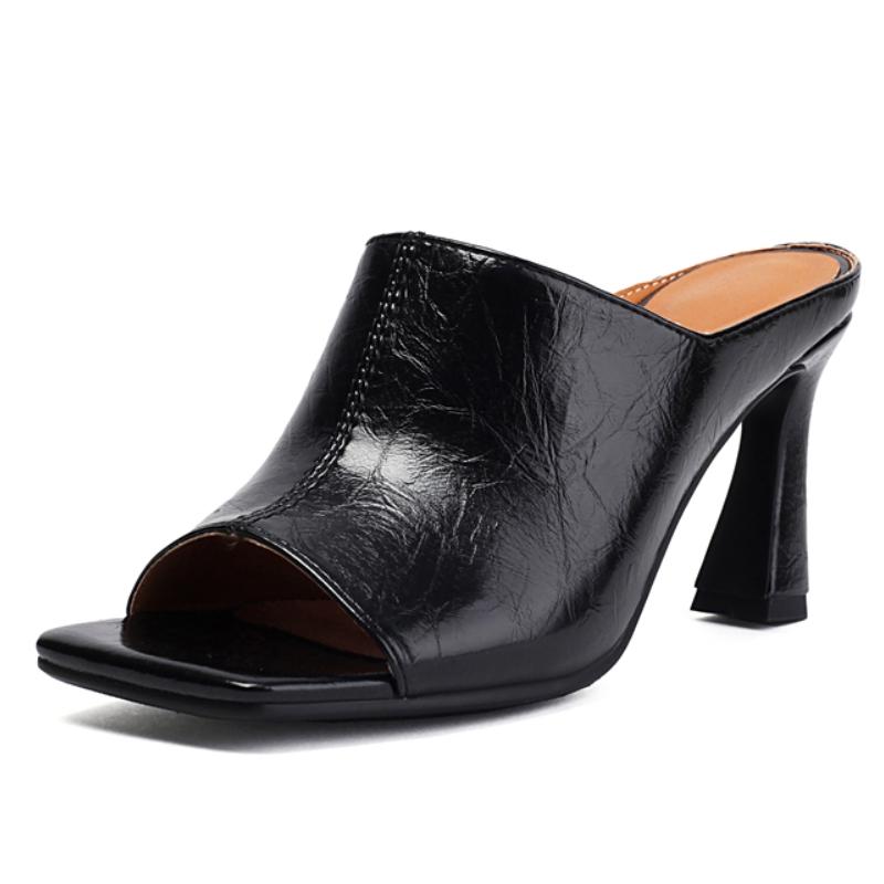 

Летние тапочки Женские повседневные туфли-мюли на высоком каблуке Золотые Серебристые шлепанцы с квадратным носком Босоножки Женская обувь Обувь Большой размер 34 чёрный