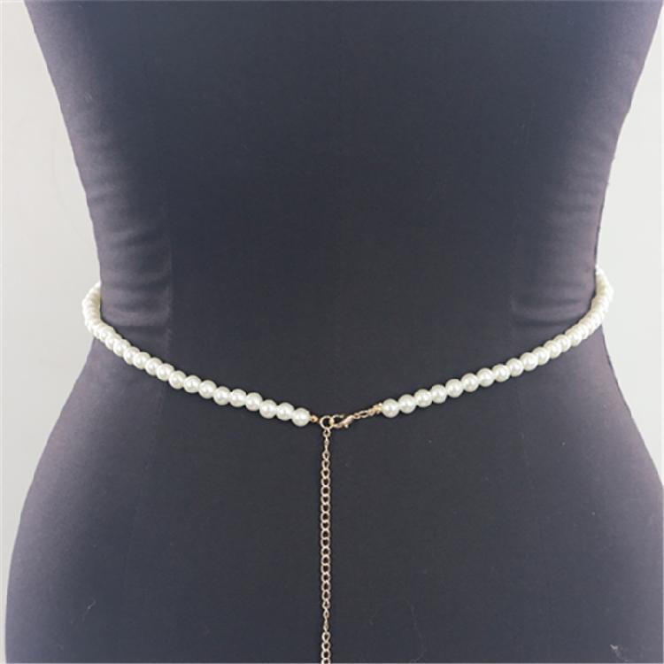 Female Body Chain Choker Jewelry Artificial Pearls Chain Formal Event Chest Chain