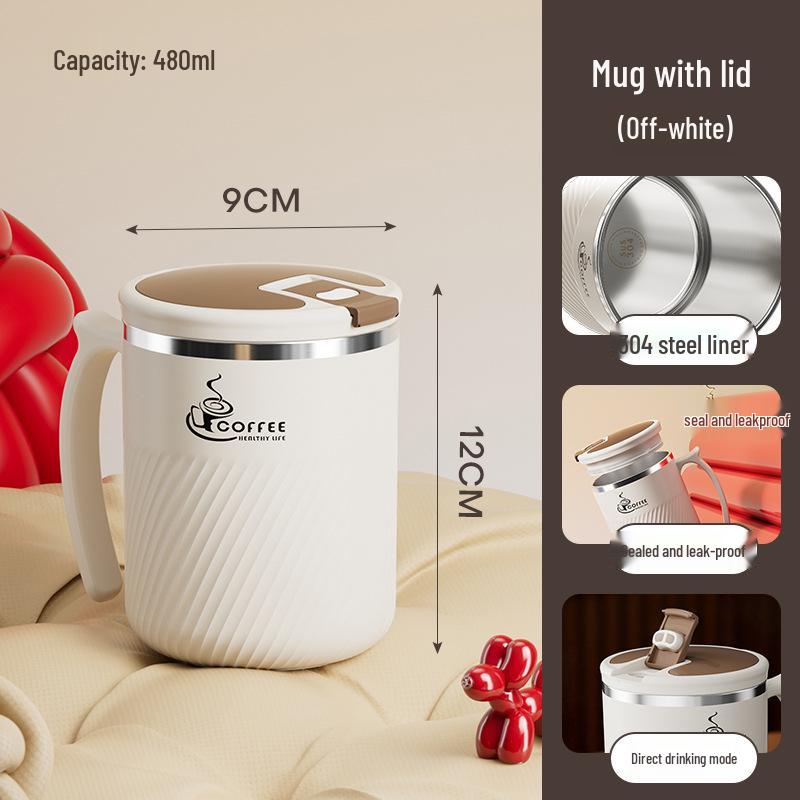 Portable Stainless Steel Mug with Lid, Spoon & Tea Infuser - Multi-Purpose Cup for Tea, Coffee, Milk, or Water.