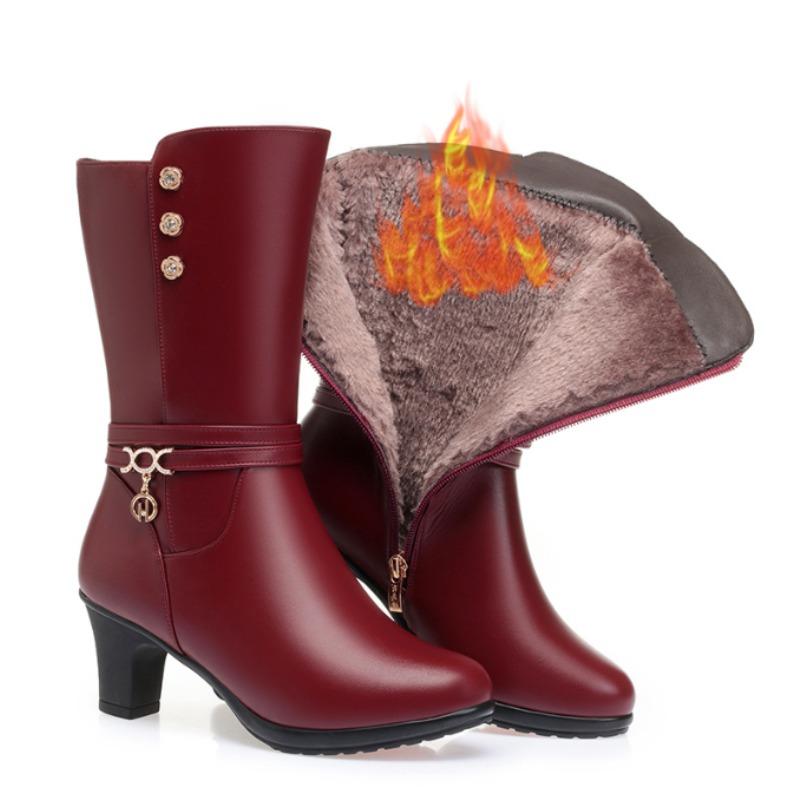 Women High Boots Autumn New Comfort Thick Heel Side Zipper Pointed Fashion High Heel Shoes Female Thick Plush Warm Winter Boots