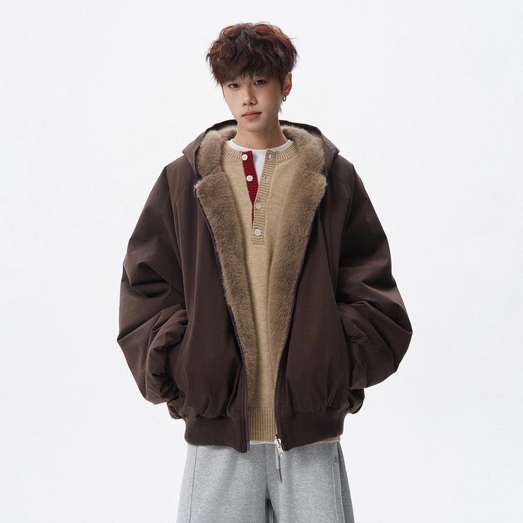 Herren American Style Kapuzen Adler Plüsch Baumwolljacke - Winter Retro Trend, Dick Warm & Lockerer Schnitt