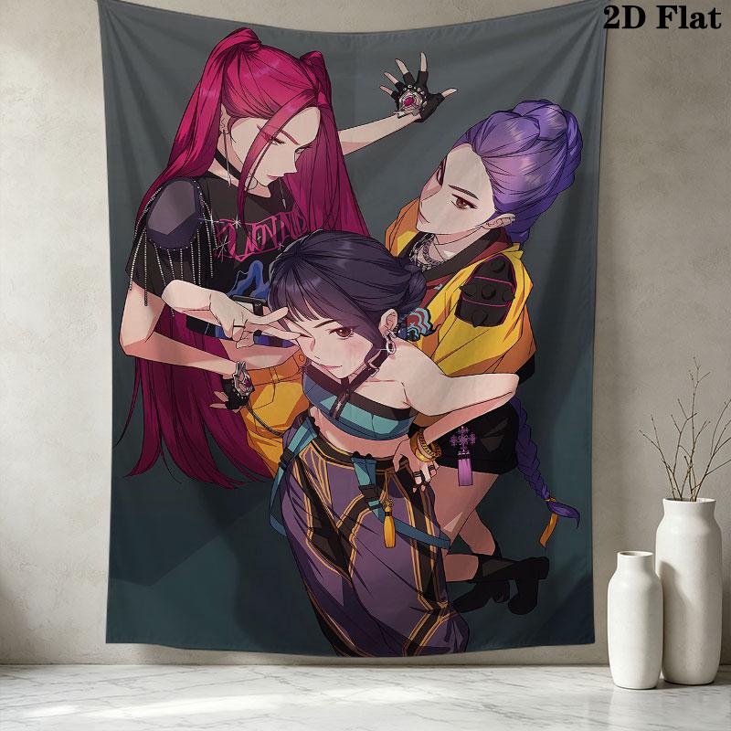 Kpop Demon Hunters Wall Tapestry Aesthetic Wall Hanging Printed Fabric Blanket Decorative Tapestries For Bedroom Living Room Home Decor