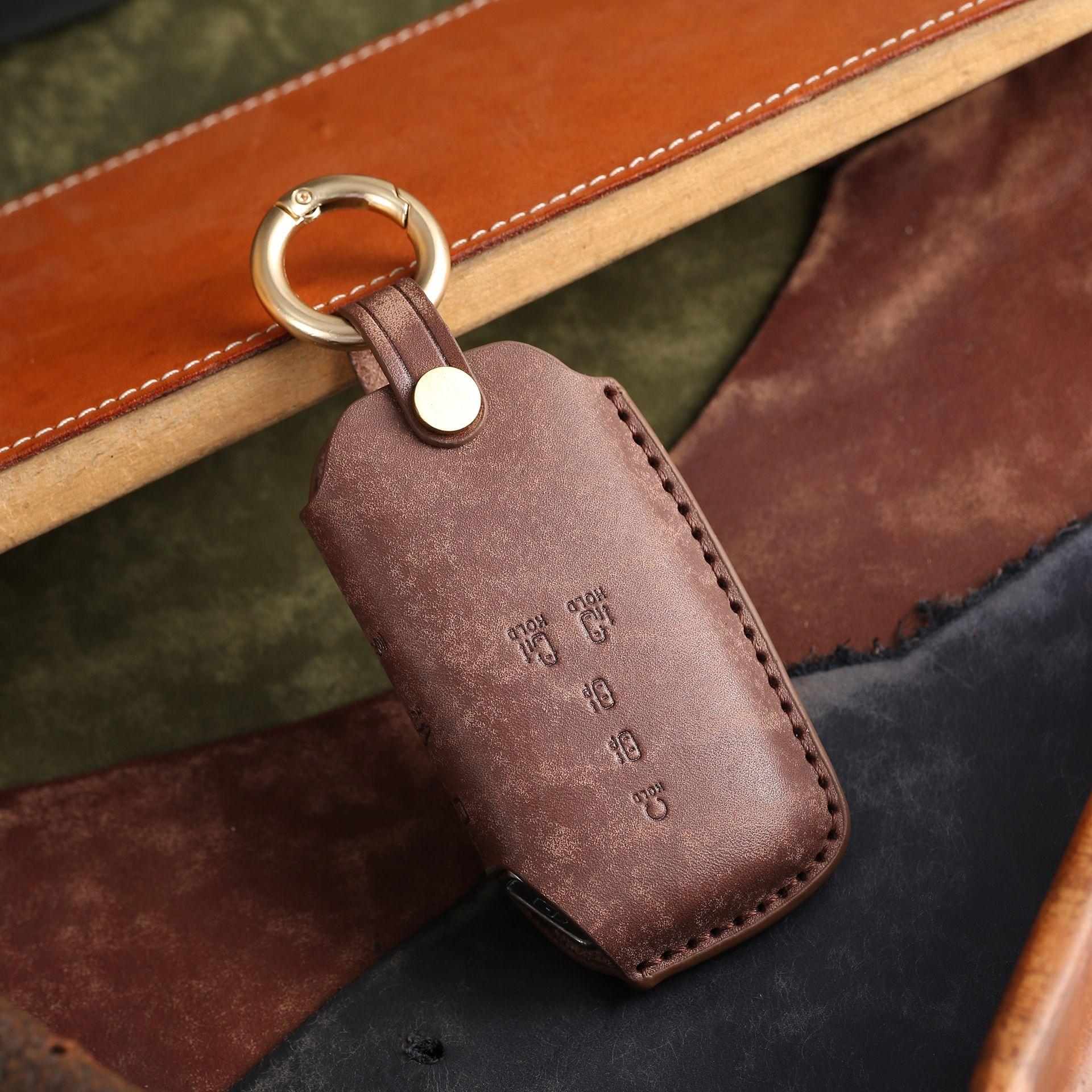 

Подходит для кожаного чехла для ключей от служебного автомобиля Kia, ручной работы, кожаный высококлассный чехол для ключей, кольцо коричневый