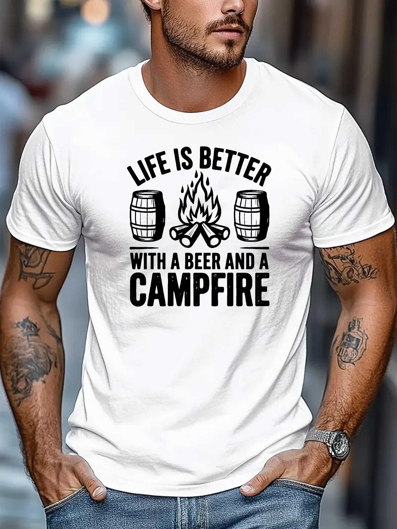 Navy Blue Life is Better with a Beer and a Campfire Graphic T-shirt - Soft 605 Cotton Blend M