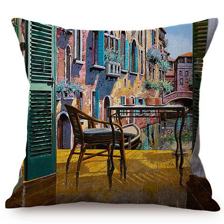 Hermoso Paisaje Rural Cabaña Feliz Recuerdo de la Infancia Pintura al Óleo Funda Decorativa para Cojín de Sofá Funda para Cojín de Coche Cojines