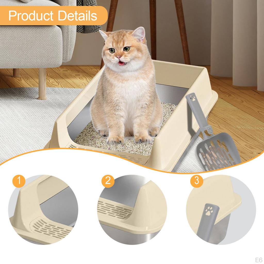 Stainless Steel Litter Box with Cat Shovel Container Large Gray