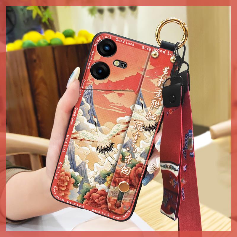 Kickstand Anti-knock Phone Case For Tecno Pova Neo3/LH6N Fashion Shockproof Lanyard Back Cover Soft case Chinese style