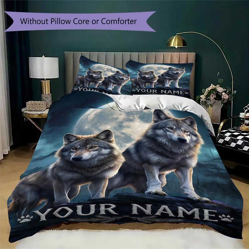 Custom Name Wolf Pack Moonlit Forest Bedding,Quilt Set Quilt Cover Pillowcase Home Birthday Gift(1 * duvet cover + 2 * pillowcase, without core)_lx