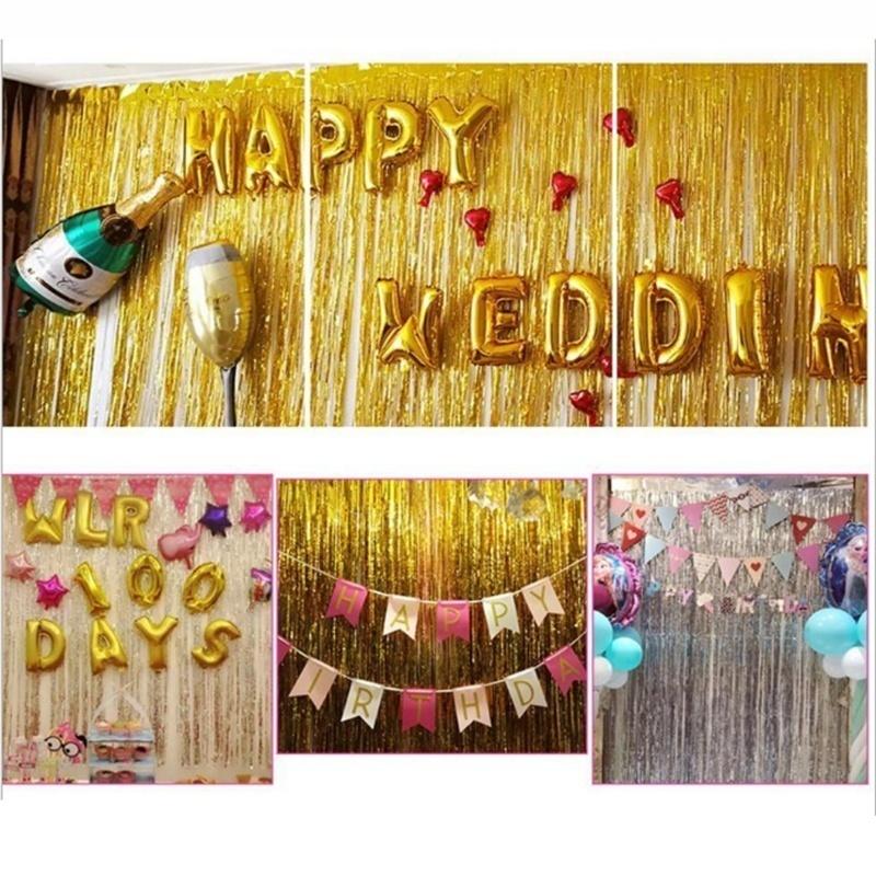 2M Flerfarger Metallisk Folie Tinsel Frynsegardindør Regnfestival Bryllupsdekorasjon Bursdagsfest Bakgrunn Fotorekvisitter