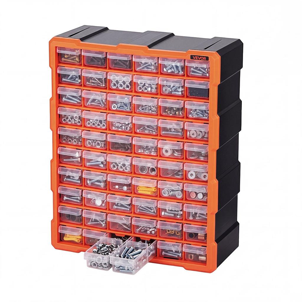 VEVOR 60-Drawer Storage Organizer, Plastic, Drawer Storage Cabinet for Garage Organization, Stackable Small Parts Organizer, Wall-Mounted Toolbox