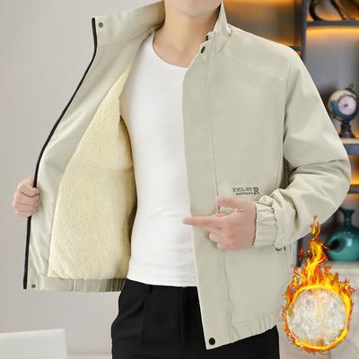 Men's Coat with Plush Jacket, Loose Stand Collar, Thickened Cotton Coat, Young Fashionable Lamb Velvet Warm and Handsome Casual Top