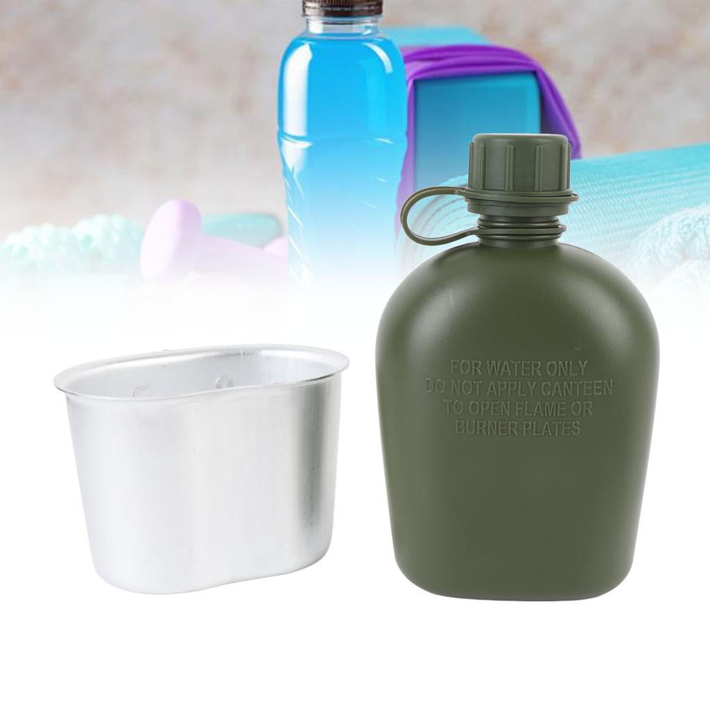 Outdoor Canteen Kit PE 1L Canteen Water Bottle with Bottle Pouch and Cup for Camping Hiking Backpacking