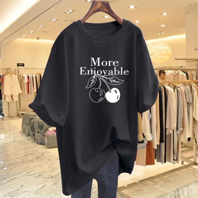 Cherry cotton t-shirt women's summer short-sleeved loose and casual, Korean version of chic t-shirt new white bottoming top trendy