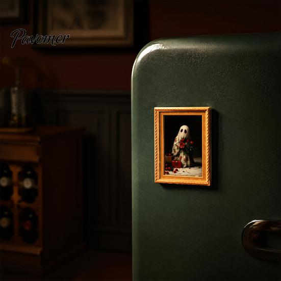 Decorative Magnets for Metal Surfaces Small Fridge Picture Frame, Funny Ghost Pattern Magnetic Vintage Photos Mini Gold Frame Refrigerator Kitchen