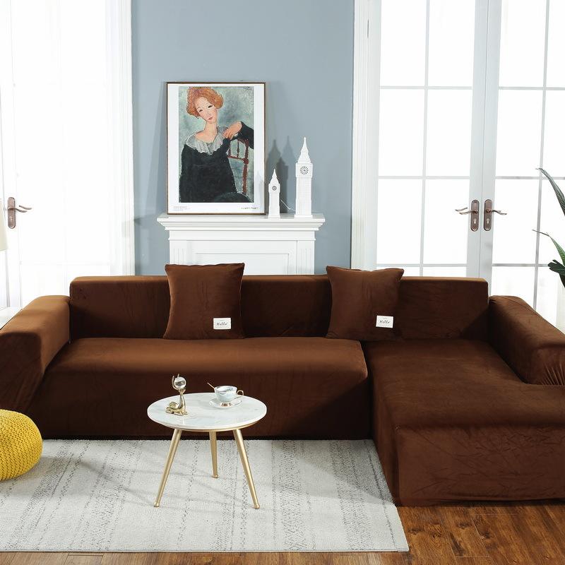 Thicken Plush Sofa Covers Elastic Corner 1/2/3/4/5 Seats Solid Color Couch Cover L-Type Sofa Cover All-Inclusive Protector Cover