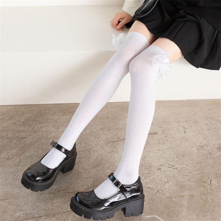 Lolita Damen Kniestrümpfe mit Organza-Schleife - Frühling/Herbst JK College-Stil