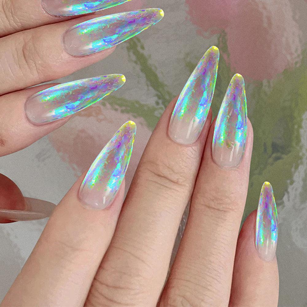 Crystal Fire Chameleon Nail Opal Flakes Iridescent Chrome Nail Powder Saprkly Chunky Glitter Mermaid Sequins Manicure Paillettes