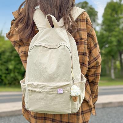 Solid Color Student Schoolbag Women's Large Capacity Backpack Men's Travel Backpack