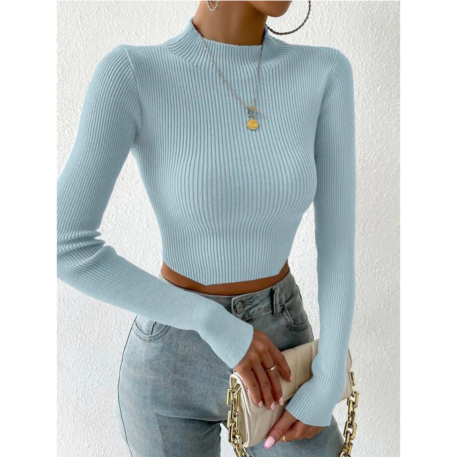Color Ribbed Base Sweater, Thin And Slim Fit Women s Sweater For Winter One Size