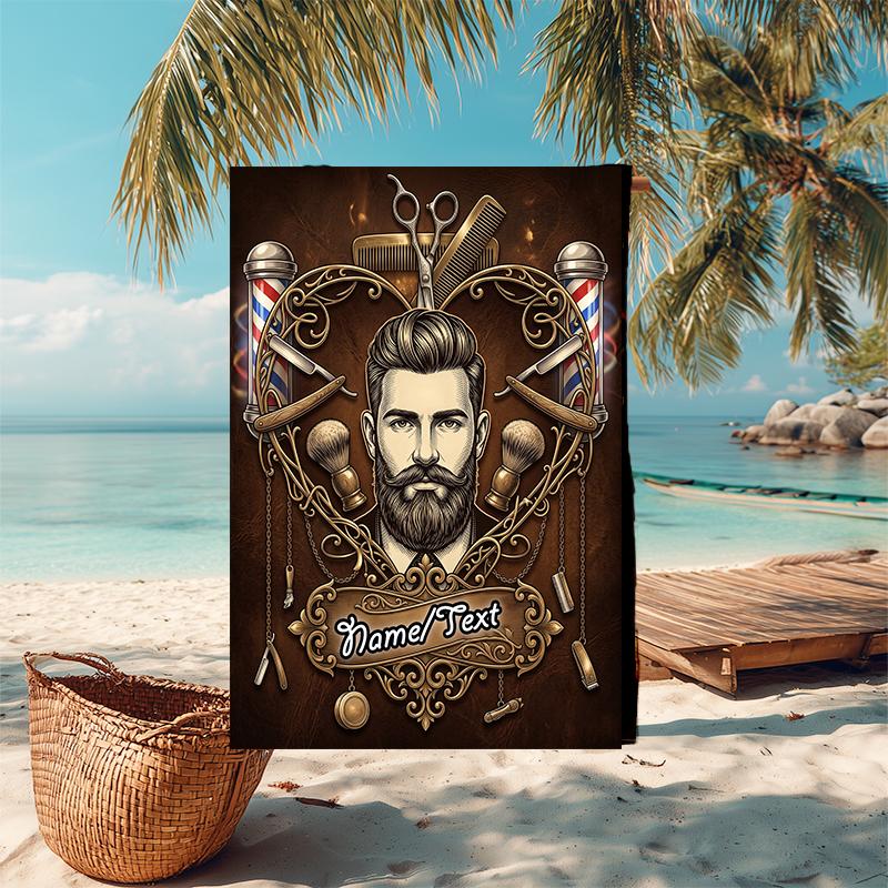 1PC Custom Name Barber Shop Vintage Style Beach Towel Highly Absorbent And Sand-Resistant Towel for Swimming, Pool, Yoga, And Travel Lightweight