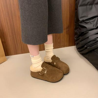 [Ushilai] Thick-soled Lamb Wool One-pedal Women's Winter 2025 New Fashion Casual Versatile Cotton Slippers