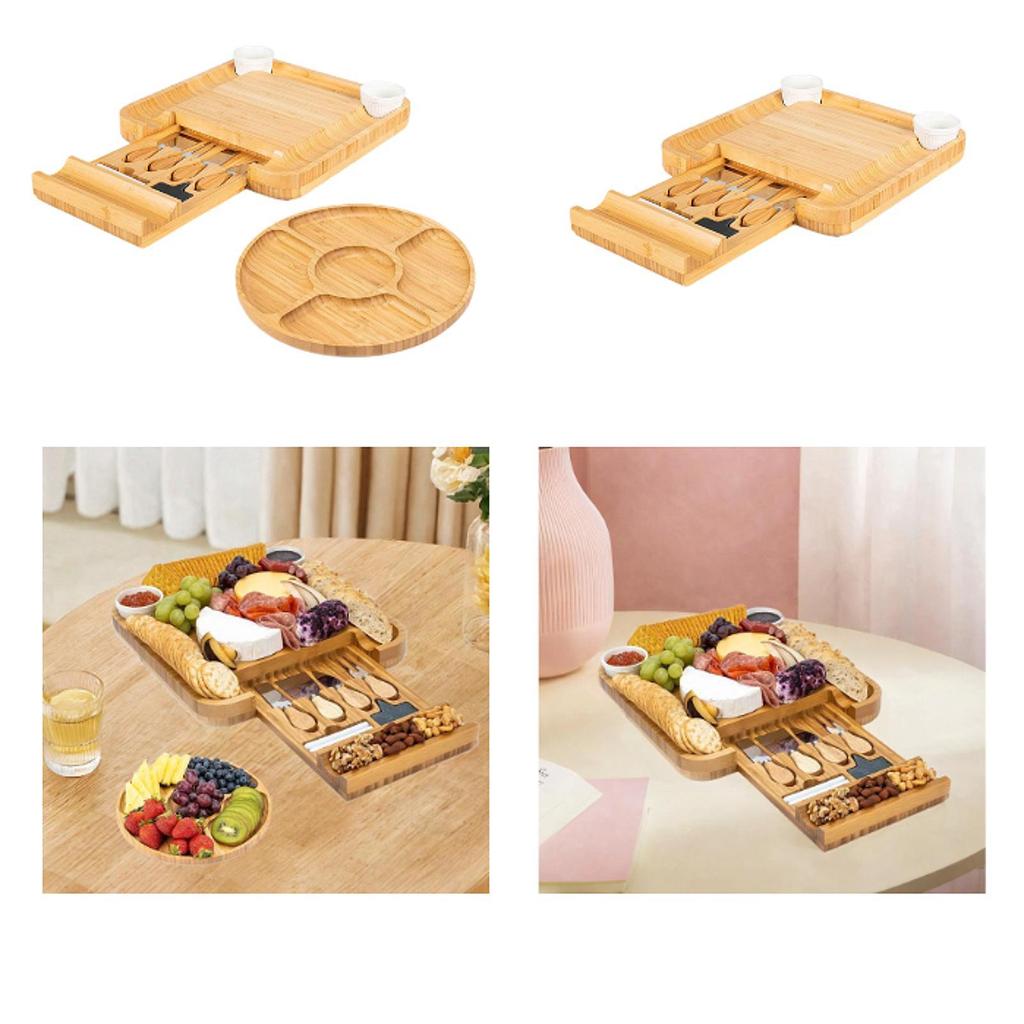 Serving Cheese Tray Bamboo Board for Housewarming Celebration Wedding with round plate