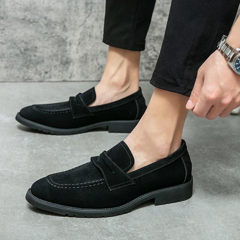 New Luxury Suede Leather Black Slip On Shoes Men Casual Penny Loafter Business Formal Dress Footwear Sapatos Tenis Masculino