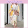 Plant Flower Print Lantern Sleeve Loose Top With Fringed Hem And Midlength Skirt For Elegant Office Wear