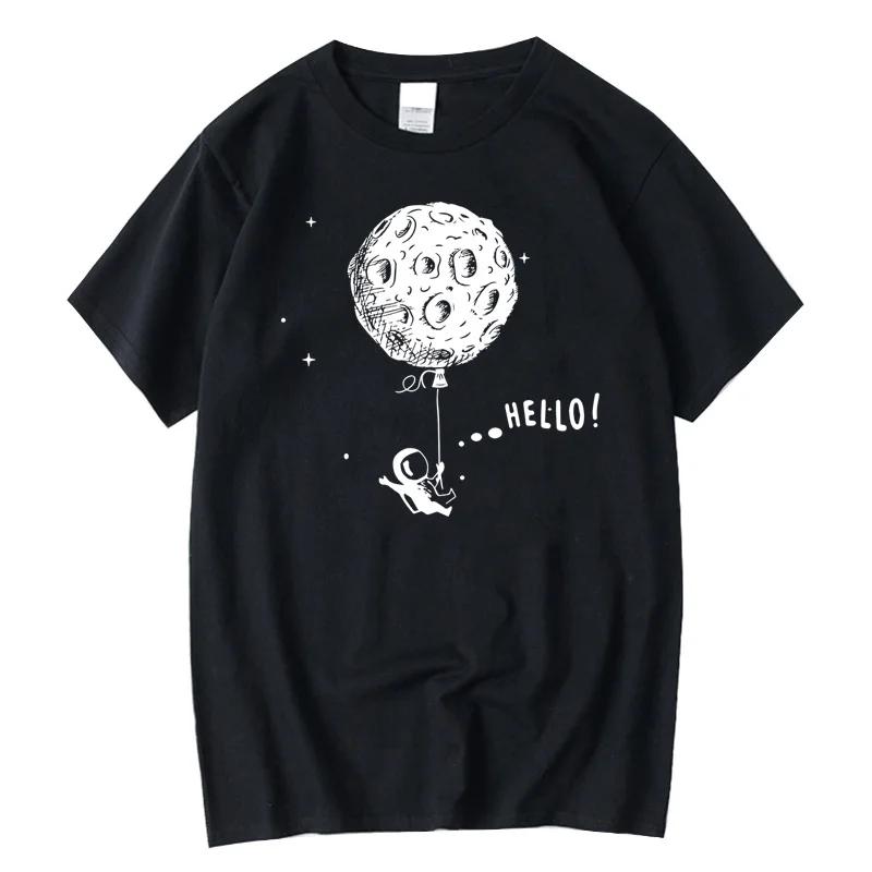 Summer loose men's T-shirt men's shirt 100% cotton casual T-shirt funny space printed short sleeve T-shirt