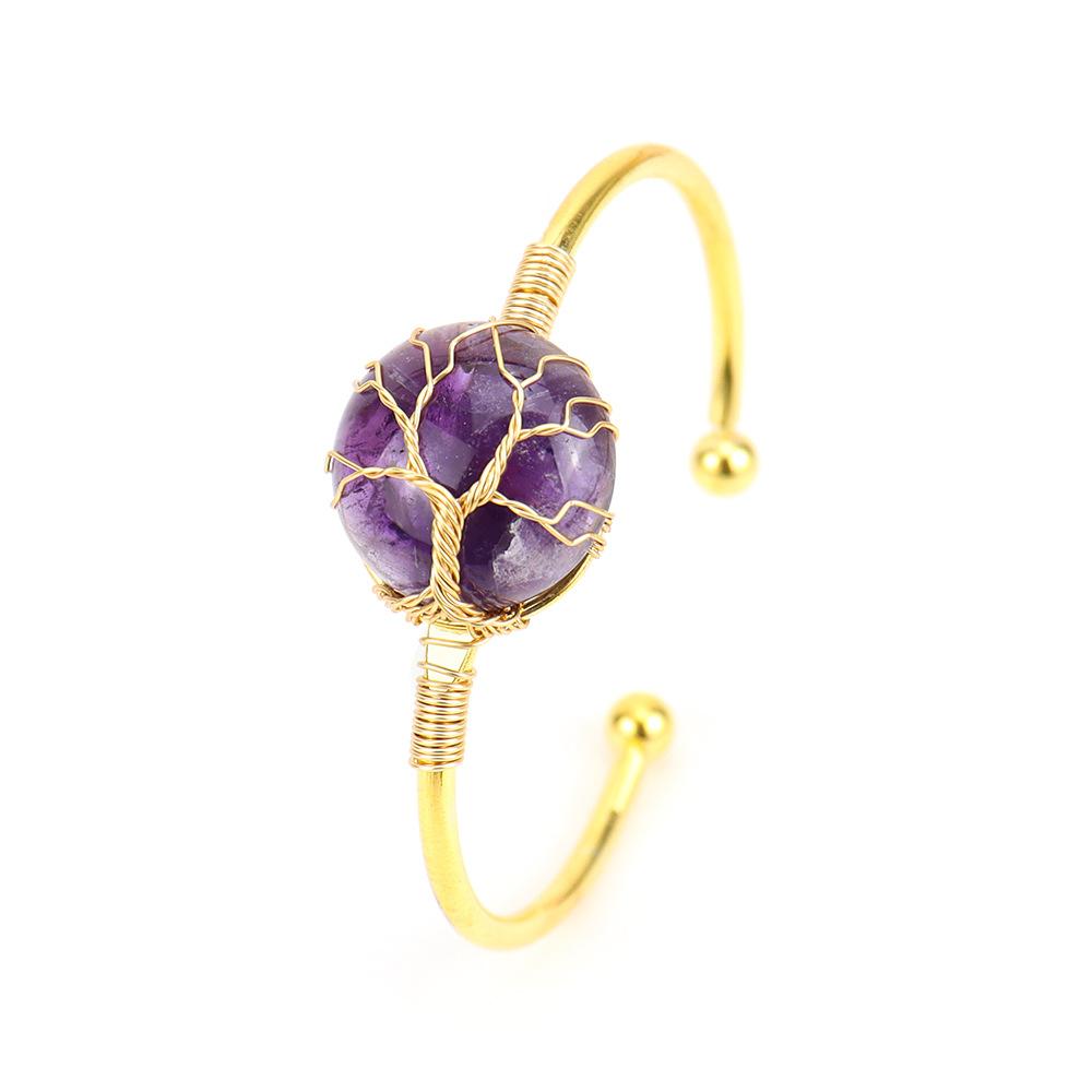 Handmade Copper Wire Winding Round Rough Stone Natural Crystal Bracelet Bracelet Bracelet B66